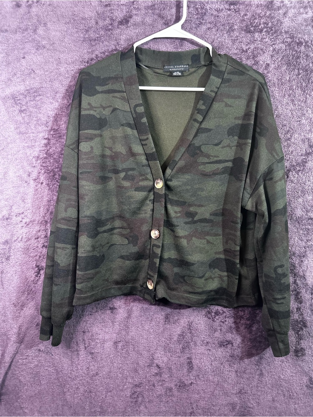 Sanctuary Women's Camo Button-Front Cardigan - Olive Green